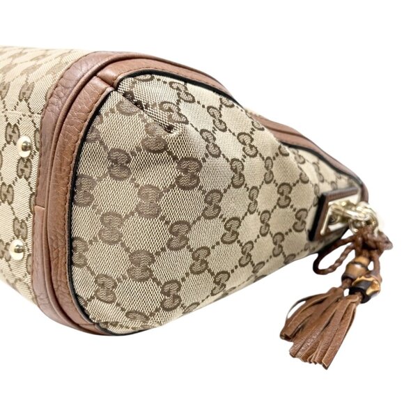 GUCCI Vintage GG Logo Monogram Shoulder Bag Brown Canvas Leather Bamboo [106428] - Picture 7 of 16